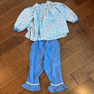 Blue Floral petit ami smocked Outfit